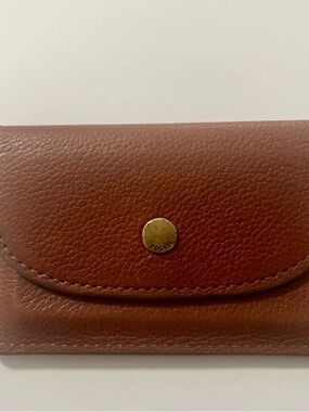 Fossil Tan/Brown Leather Snap Card Case with Gold Button